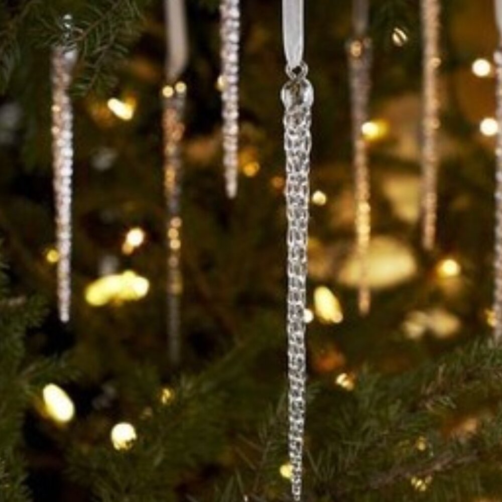 Set of Four Pottery Barn Glass Icicle Ornaments